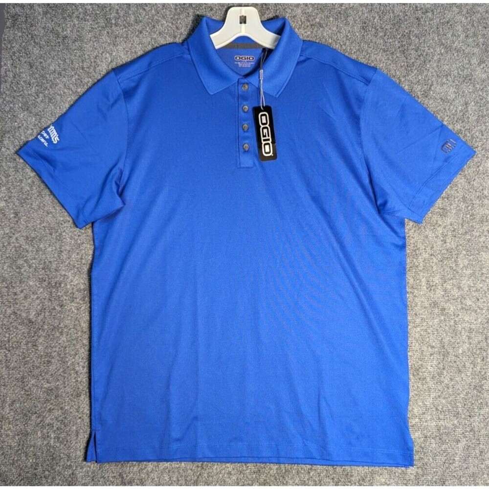 NWT Ogio Mens Short Sleeve Polo Shirt Large Blue Seagrams Logo Microfiber NEW